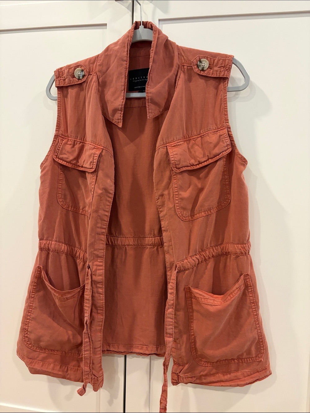 Sanctuary sleeveless utility vest in burnt coral